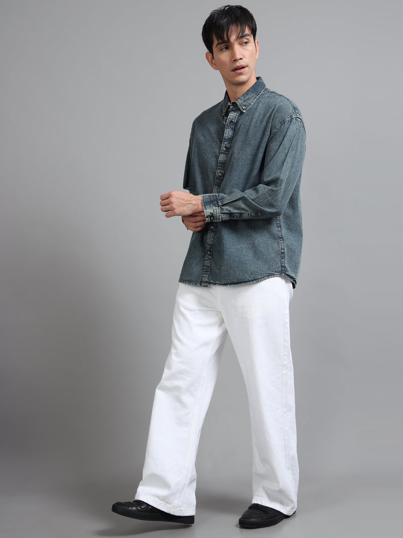 DENIM PLAIN  POCKET LESS SHIRT