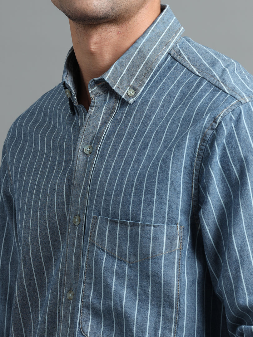 DENIM STRIPES FULL SLEEVE SHIRT