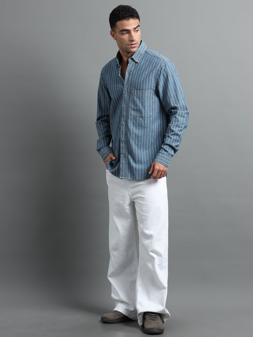 DENIM STRIPES FULL SLEEVE SHIRT