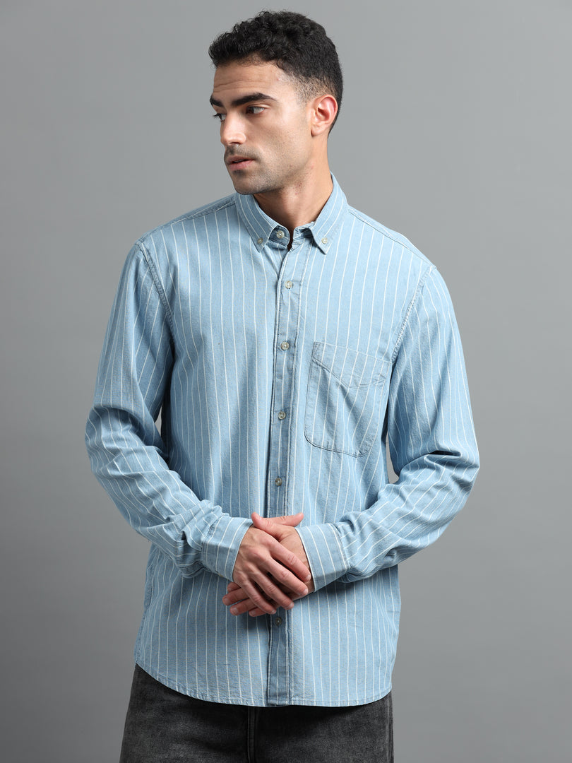 DENIM STRIPES FULL SLEEVE SHIRT