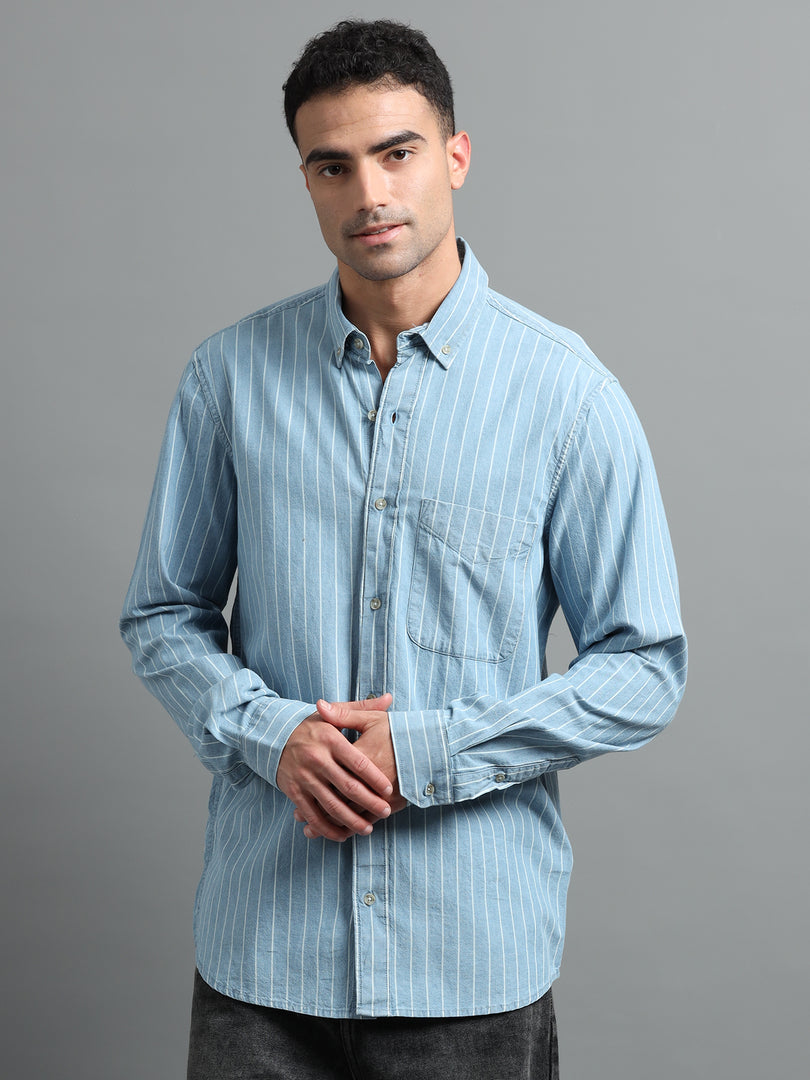 DENIM STRIPES FULL SLEEVE SHIRT