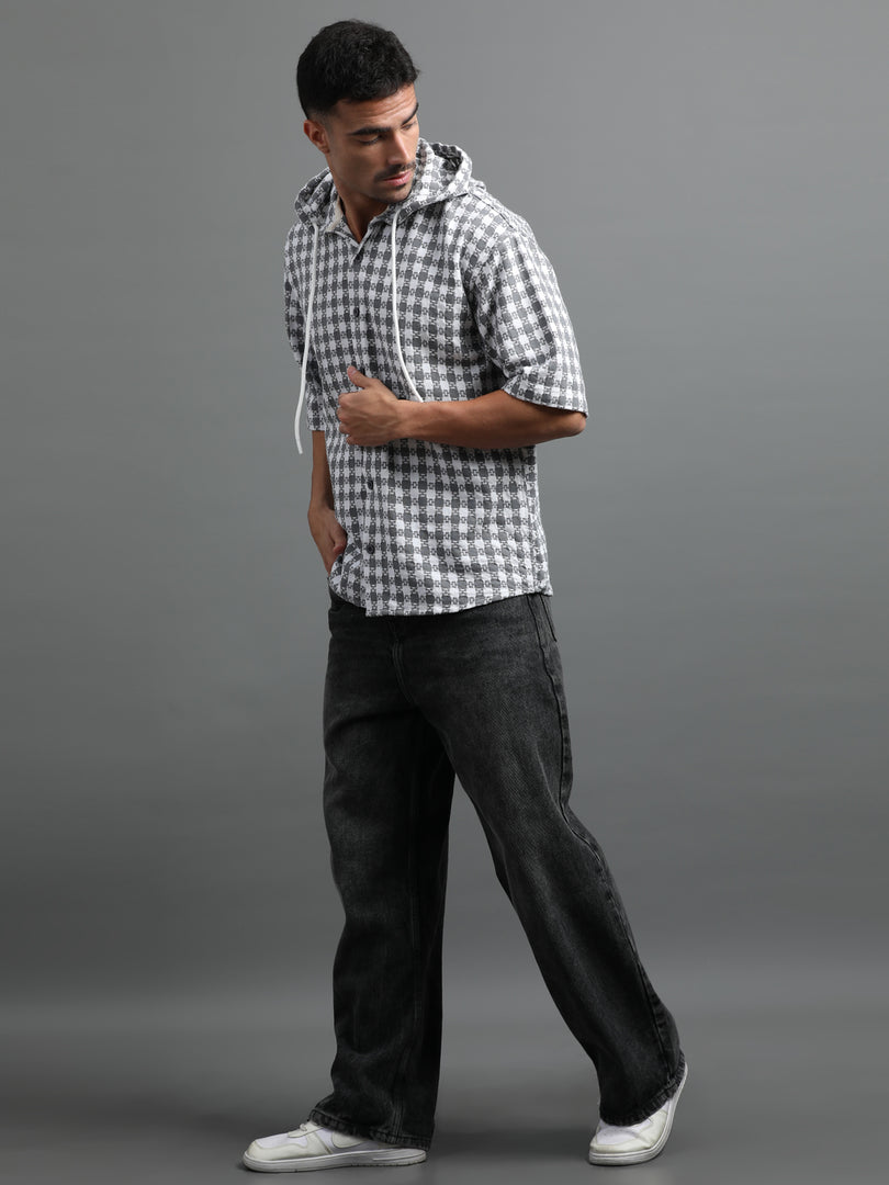 HOODIE CHECKS HALF SLEEVE LOOSE FIT