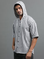 Load image into Gallery viewer, HOODIE CHECKS HALF SLEEVE LOOSE FIT
