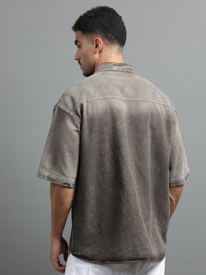 DENIM HALF SLEEVE DYE SHIRT SINGLE POCKET