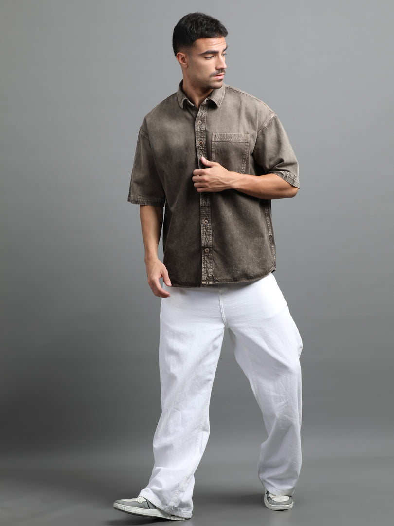 DENIM HALF SLEEVE DYE SHIRT SINGLE POCKET