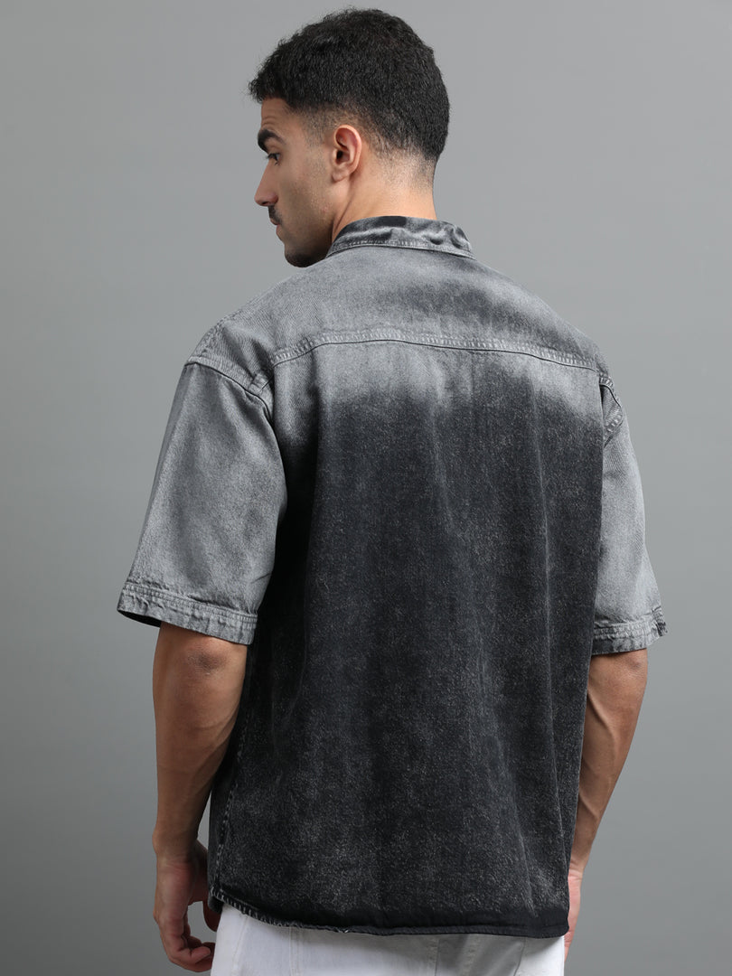 DENIM HALF SLEEVE DYE SHIRT SINGLE POCKET