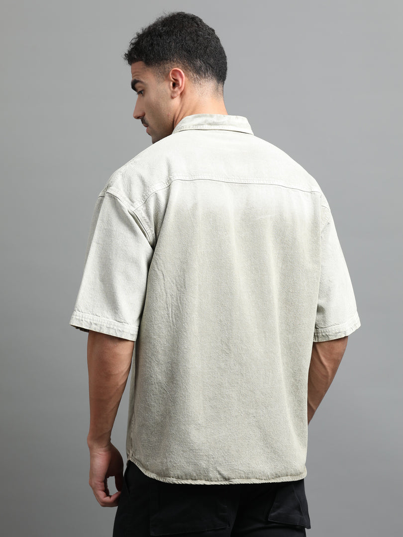 DENIM HALF SLEEVE DYE SHIRT SINGLE POCKET