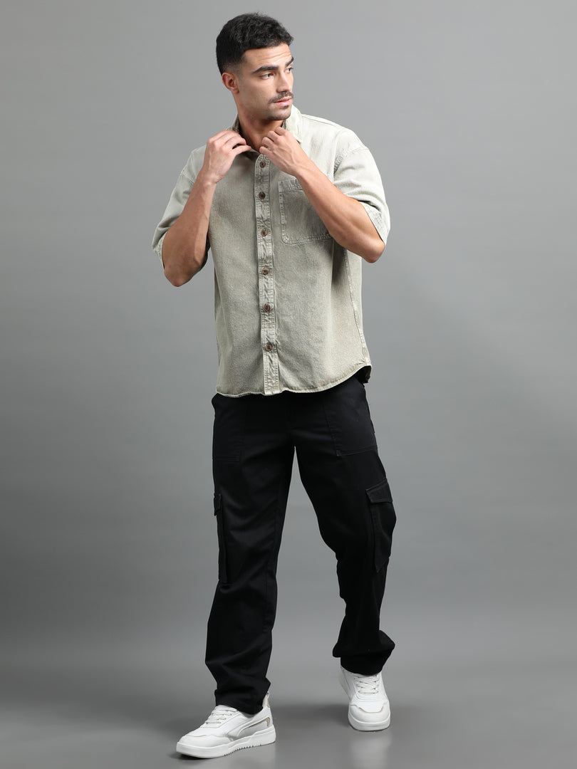 DENIM HALF SLEEVE DYE SHIRT SINGLE POCKET